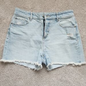LOFT Blue Jean Shorts with Frayed Hem